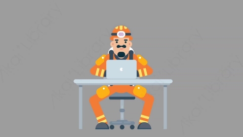 AE模板-FIREFIGHTER 30 Typing on PC火警消防员在电脑上打字扁平人物职业角色