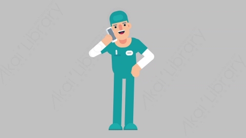 AE模板-NURSE 05 Call医疗科技医生护士打电话扁平人物职业角色