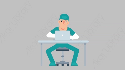 AE模板-NURSE 30 Typing on PC医疗科技医生护士在电脑上打字扁平人物职业角色