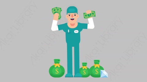 AE模板-NURSE 34 Money医疗科技医生护士财产财富钱扁平人物职业角色