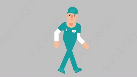 AE模板-NURSE 77 Walking Cycle医疗科技医生护士一直步行扁平人物职业角色