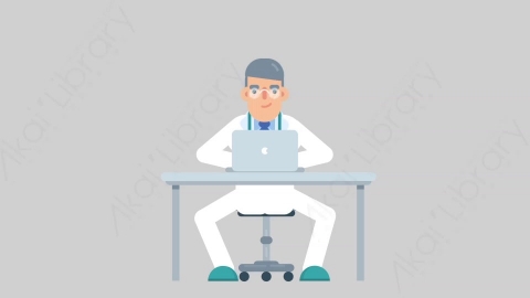 AE模板-DOCTOR 30 Typing on PC医生大夫在电脑上打字扁平医学医疗科技人物职业角色