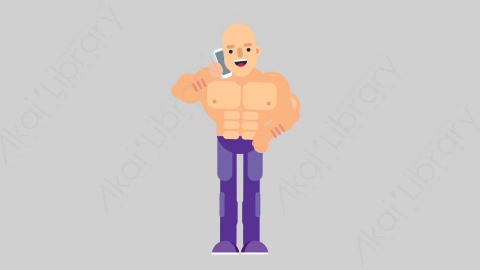 AE模板-FITNESS 05 Call健身房肌肉男打电话扁平人物日常角色