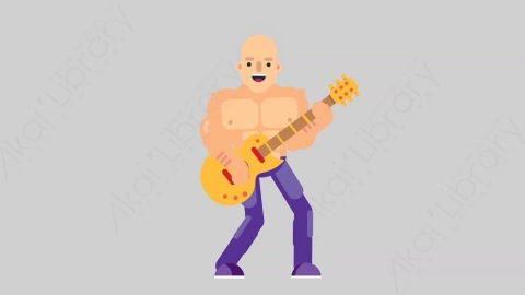 AE模板-FITNESS 20 Playing Guitar健身房肌肉男弹吉他扁平人物日常角色