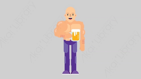 AE模板-FITNESS 27 Cheering with Glass健身房肌肉男喝啤酒扁平人物日常角色