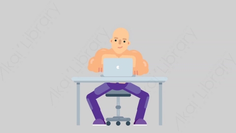 AE模板-FITNESS 30 Typing on PC健身房肌肉男在电脑上打字扁平人物日常角色