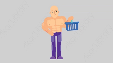 AE模板-FITNESS 54 Shopping健身房肌肉男购物扁平人物日常角色