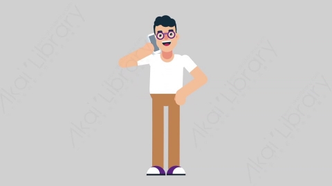 AE模板-NERD 05 Call学校课堂大学生书呆子打电话扁平人物日常角色