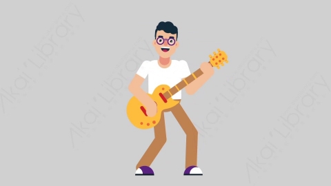 AE模板-NERD 20 Playing Guitar学校课堂大学生书呆子弹吉他扁平人物日常角色