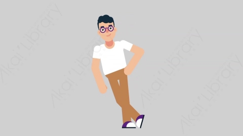 AE模板-NERD 32 Leaned学校课堂大学生书呆子倚靠靠墙扁平人物日常角色