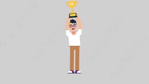 AE模板-NERD 75 Trophy学校课堂大学生书呆子举起奖杯扁平人物日常角色