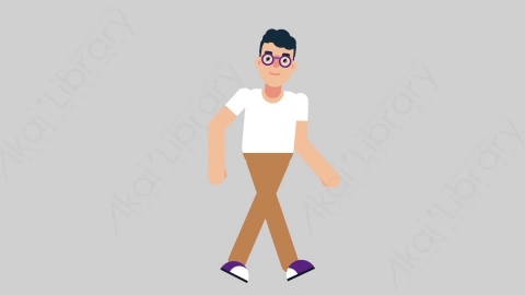 AE模板-NERD 77 Walking Cycle学校课堂大学生书呆子一直步行扁平人物日常角色
