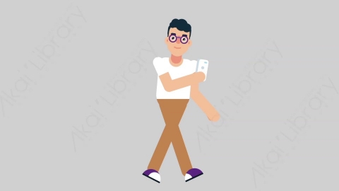 AE模板-NERD 79 Walking w Phone学校课堂大学生书呆子行走打电话扁平人物日常角色