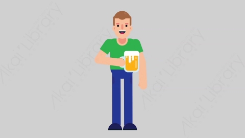 AE模板-NORMIE 27 Cheering with Glass懒散休闲男士喝啤酒扁平人物日常角色
