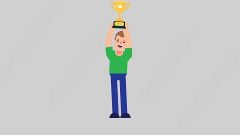 AE模板-NORMIE 75 Trophy懒散休闲男士举起奖杯扁平人物日常角色