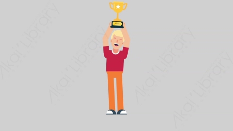 AE模板-NORMIE-3 75 Trophy懒散休闲男士举起奖杯扁平人物日常角色