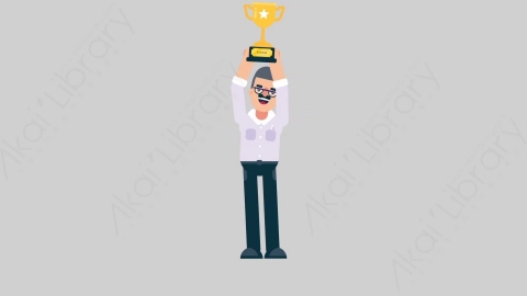 AE模板-TEACHER 75 Trophy学校课堂教师老师举起奖杯扁平人物职业角色