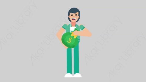 AE模板-WOMAN NURSE 37 Picking Bag医疗科技女性医生护士抱着钱袋扁平人物职业角色
