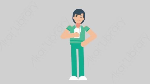 AE模板-WOMAN NURSE 63 Standing w Phone医疗科技女性医生护士手持电话扁平人物职业角色