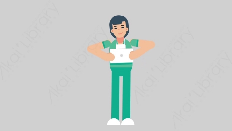 AE模板-WOMAN NURSE 64 Standing w Tablet医疗科技女性医生护士手持平板电脑扁平人物职业角色