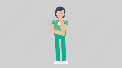 AE模板-WOMAN NURSE 71 Thinking 2医疗科技女性医生护士思考考虑扁平人物职业角色