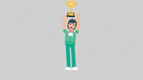 AE模板-WOMAN NURSE 75 Trophy医疗科技女性医生护士举起奖杯扁平人物职业角色