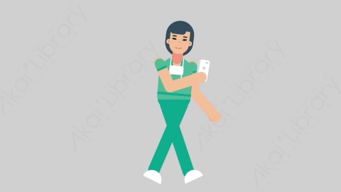 AE模板-WOMAN NURSE 79 Walking w Phone医疗科技女性医生护士行走打电话扁平人物职业角色