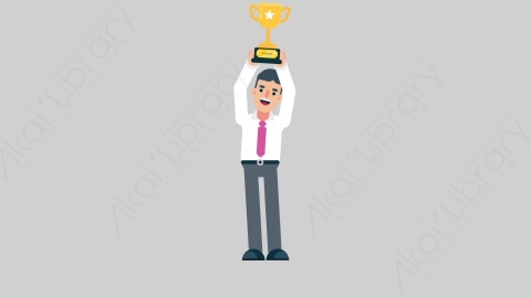 AE模板-NORMIE-4 75 Trophy休闲企业商业男士举起奖杯扁平人物商务角色