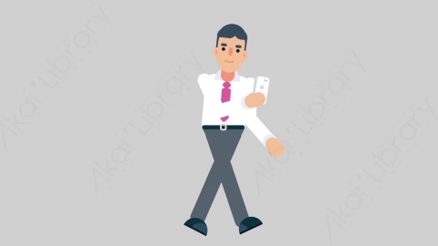 AE模板-NORMIE-4 79 Walking w Phone休闲企业商业男士行走打电话扁平人物商务角色