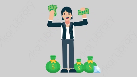 AE模板-WOMAN OFFICE 34 Money企业商业女性办公室主管财产财富钱扁平人物商务角色