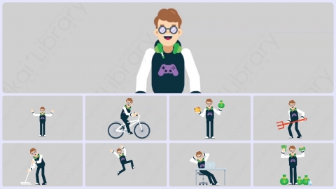 AE模板-GAMER 游戏玩家电竞选手扁平人物职业角色