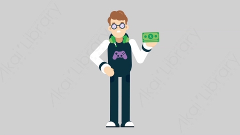 AE模板-GAMER 17 Losing Money游戏玩家电竞选手赔钱亏损扁平人物职业角色