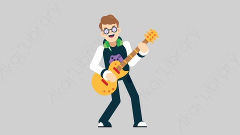 AE模板-GAMER 20 Playing Guitar游戏玩家电竞选手弹吉他扁平人物职业角色