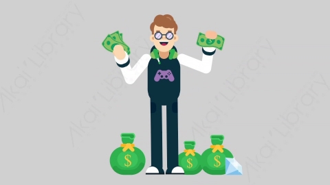 AE模板-GAMER 34 Money游戏玩家电竞选手财产财富钱扁平人物职业角色