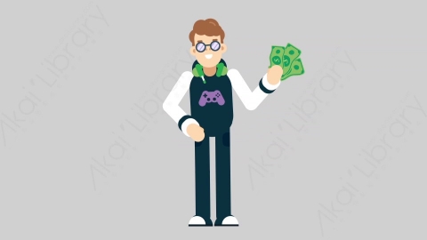 AE模板-GAMER 41 Pulling Money游戏玩家电竞选手拿钱扁平人物职业角色
