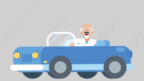 AE模板-OLD SCIENTIST 12 Driving科学家科研人员开车驾驶扁平人物职业角色
