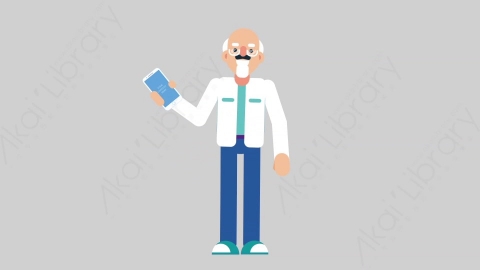 AE模板-OLD SCIENTIST 55 Showing Phone科学家科研人员展示手机扁平人物职业角色