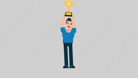 AE模板-SPORTSMAN-2 75 Trophy竞技体育运动员举起奖杯扁平人物职业角色