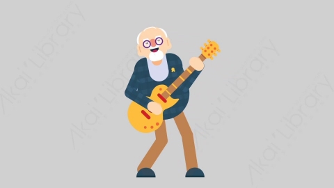 AE模板-OLD 20 Playing Guitar老年人老人家弹吉他扁平人物日常角色