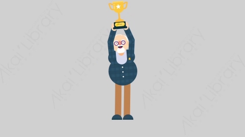 AE模板-OLD 75 Trophy老年人老人家举起奖杯扁平人物日常角色