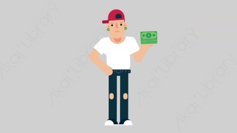 AE模板-SKATER 17 Losing Money嘻哈风格男性赔钱亏损扁平人物日常角色