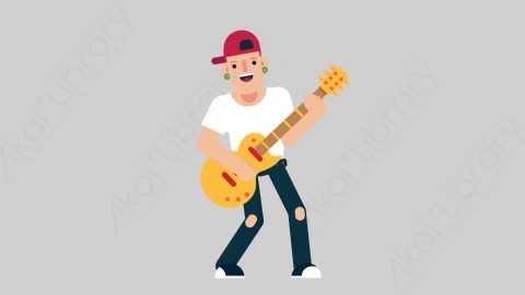 AE模板-SKATER 20 Playing Guitar嘻哈风格男性弹吉他扁平人物日常角色