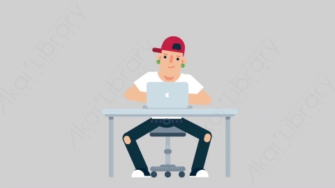 AE模板-SKATER 30 Typing on PC嘻哈风格男性在电脑上打字扁平人物日常角色
