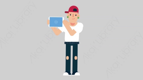 AE模板-SKATER 56 Showing Tablet嘻哈风格男性展示平板电脑扁平人物日常角色