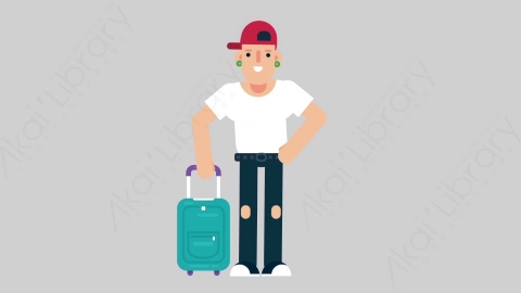 AE模板-SKATER 74 Traveling嘻哈风格男性旅游旅行扁平人物日常角色