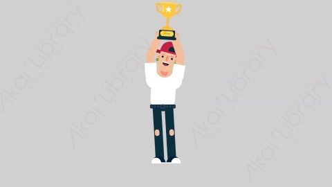 AE模板-SKATER 75 Trophy嘻哈风格男性举起奖杯扁平人物日常角色