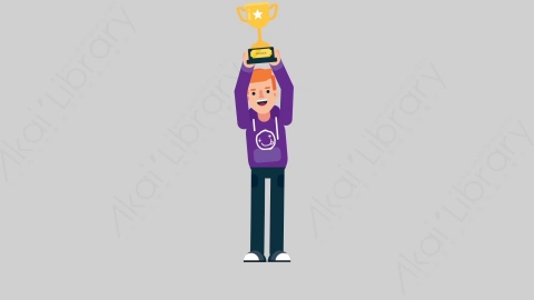 AE模板-TEEN 75 Trophy年轻人青少年举起奖杯扁平人物日常角色