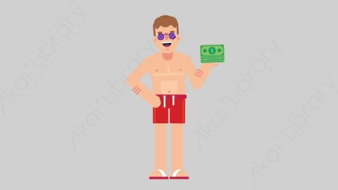 AE模板-VACATION 16 Gain Money假期休假度假男性赚钱扁平人物日常角色
