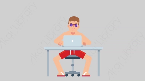 AE模板-VACATION 30 Typing on PC假期休假度假男性在电脑上打字扁平人物日常角色