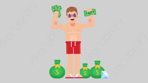 AE模板-VACATION 34 Money假期休假度假男性财产财富钱扁平人物日常角色